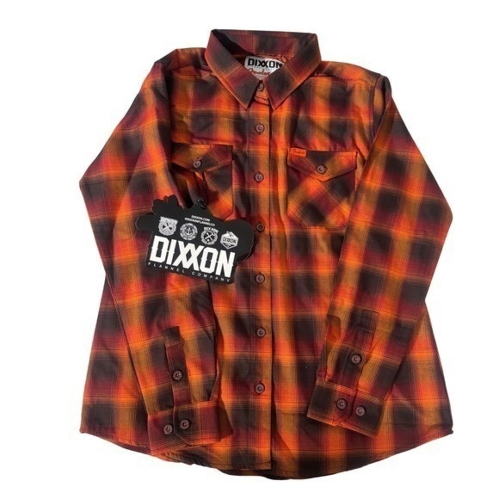 DIXXON Fender Stratocaster 70th Anniversary Flannel Shirt Orange Plaid Womens L